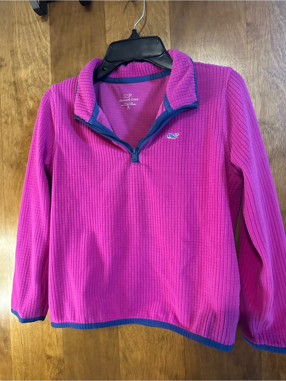 Vineyard Vines Girls' Hot Pink Quarter-Zip Fleece with Navy Trim